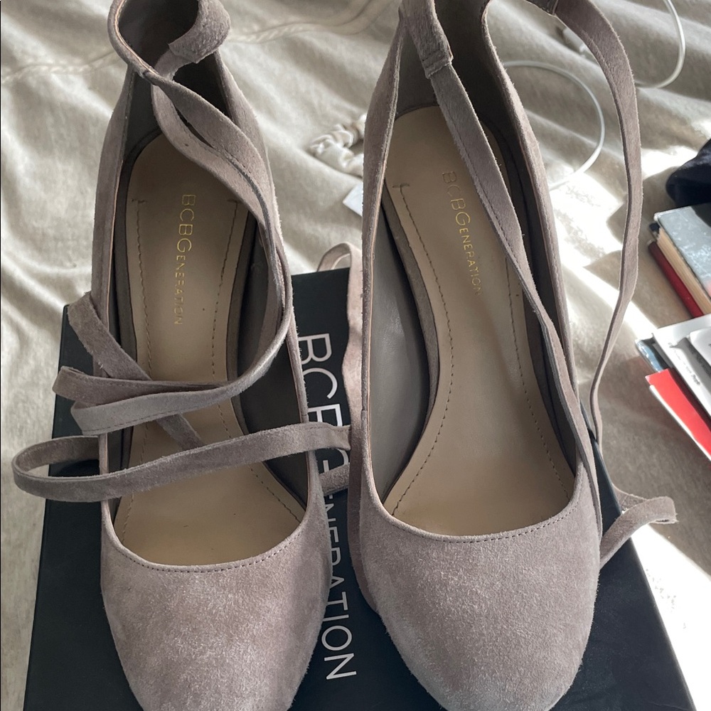 BCBGeneration Women's Suede Taupe Heels